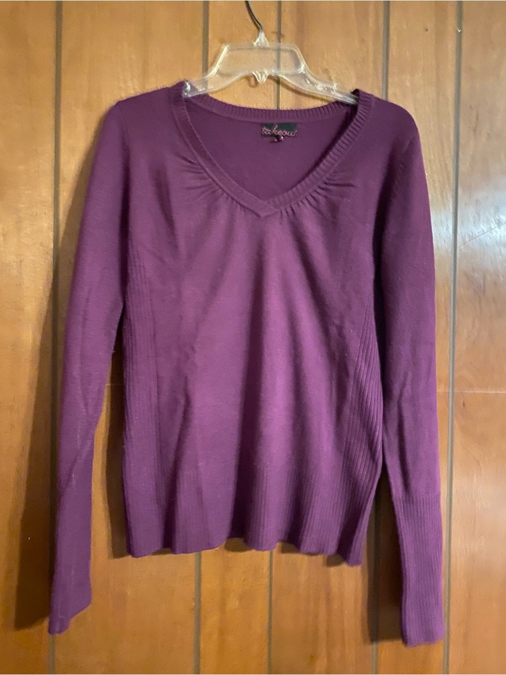 Plum V-Neck Ribbed Women's Sweater Size XL